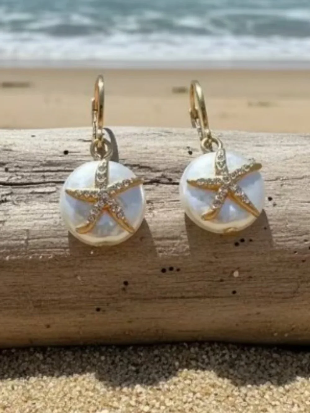 Bohemian Style Sea Wind Rhinestone Starfish Imitation Pearl Pendant Earrings